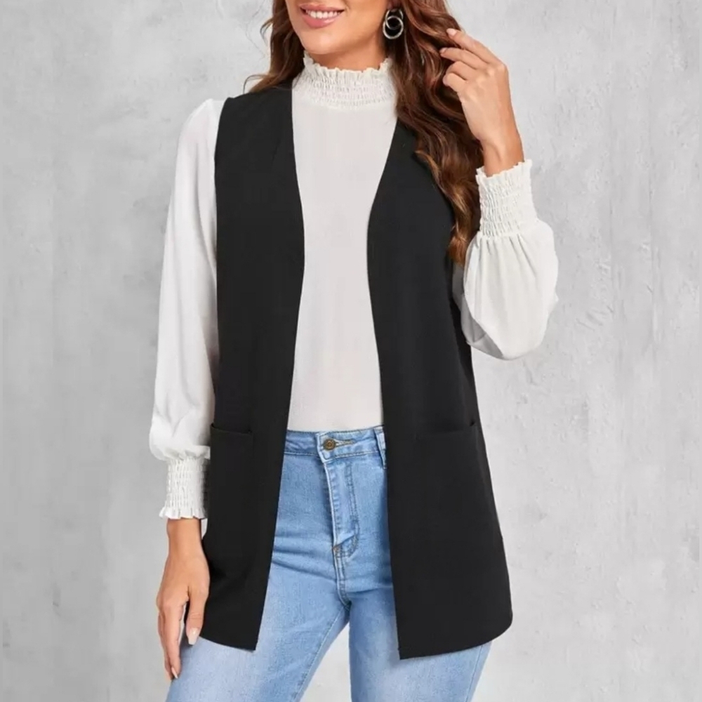 CANDIE'S Longline Open Vest Black Size Medium